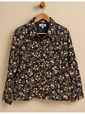Back in the Saddle Women’s L Floral Western Snap Jacket Shacket Cowgirl Black